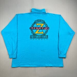Vintage Jimmy Z T-Shirt Adult Medium Blue Beach Surf Skater Turtleneck USA 90s